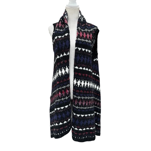 LOFT Fair Isle Knit Long Vest in Black with Purple & White - Picture 3 of 7